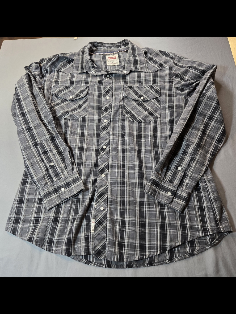 Levi's Black Gray Plaid Western Pearl Snap Shirt Men's Large